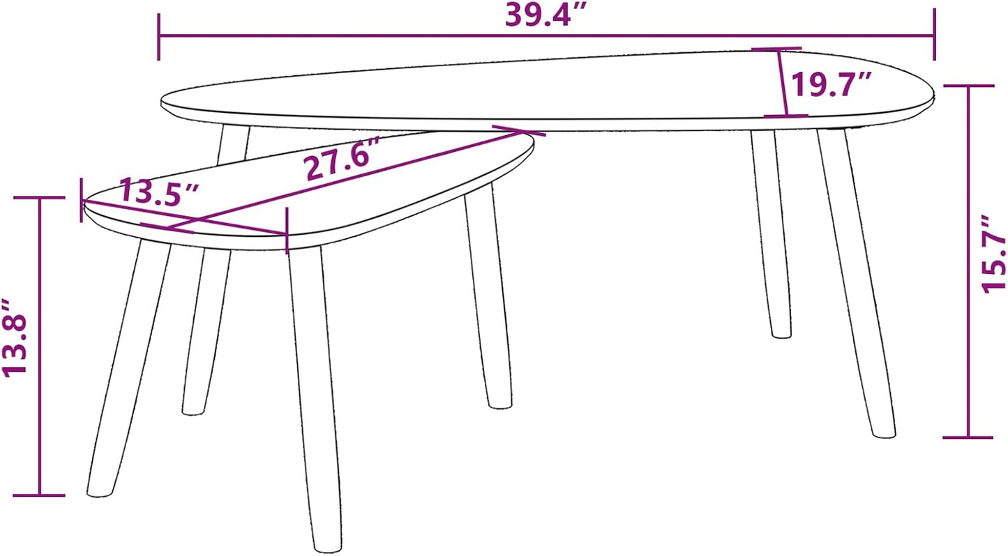 vidaXL Nesting Coffee Table 2 pcs, Side Tables with Solid Pine Wood Legs, Scandinavian Style End Table for Living Room, Black