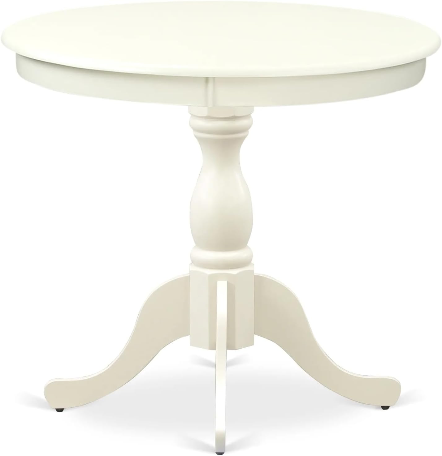 East West Furniture AMVA5-LWH-W 5 Piece Kitchen Table & Chairs Set Includes a Round Dining Room Table with Pedestal and 4 Dining Chairs, 36x36 Inch, Linen White