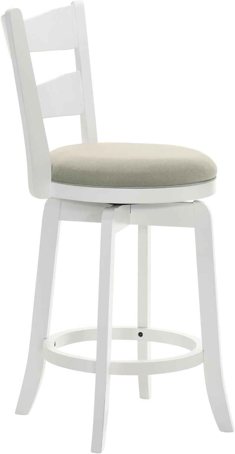 Armen Living Blair 26 in. Matte White Counter Height Rubberwood Swivel Barstool with Fog Fabric Seat - Set of 3