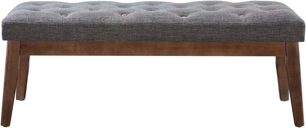 24KF Linen Upholstered Buttons Tufted Entryway Bench with Solid Wood Leg,Bed Bench Ottoman with Padded Seat,5034-Dark Gray