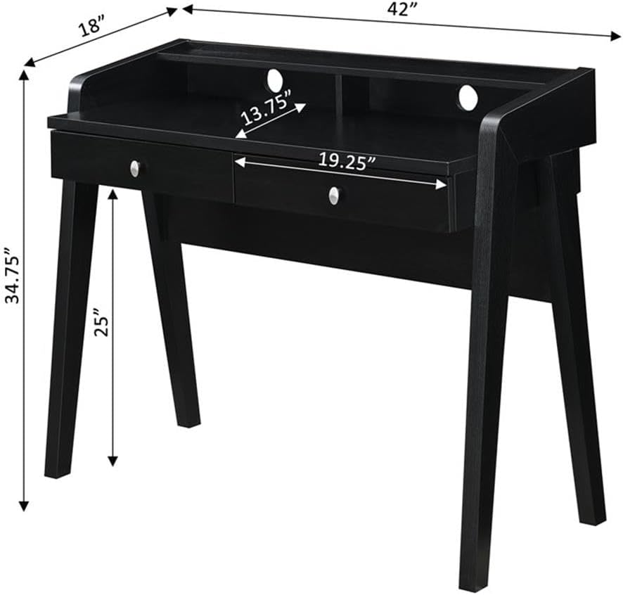 Convenience Concepts Newport Deluxe 2 Drawer Desk with Shelf, Black