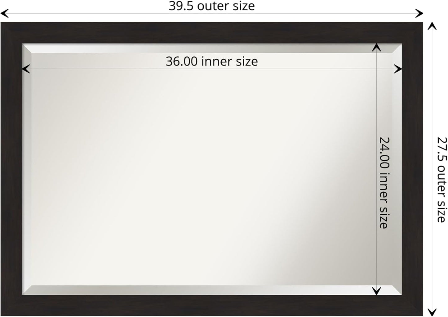 Amanti Art Brown Wall Mirror 28x40 Furniture Espresso Narrow Rectangle Bathroom Mirror for Wall Decor Living Room, Large Casual Frame, Hangs Horizonally and Vertically, Bathroom Decor, Beveled Edge