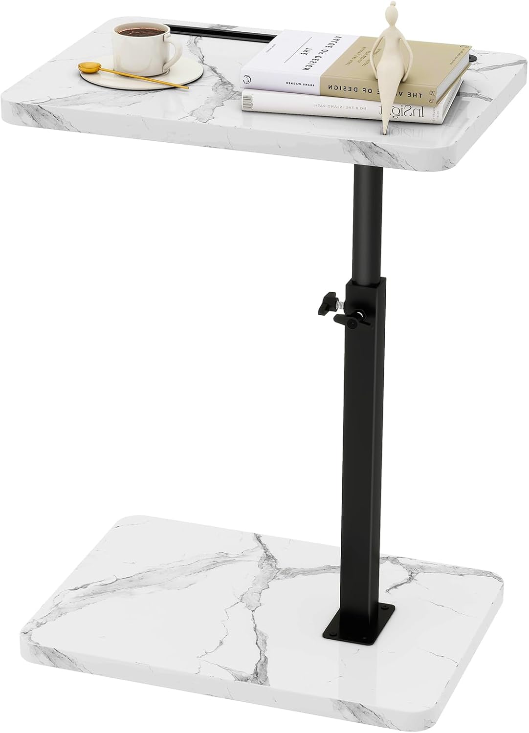 IBUYKE Tray Table for Couch, 360° Swivel Height Adjustable End Table for Small Spaces, with Phone & Tablet Slot, Modern Small Coffee Snack Table for Sofa/Bed, White with Black UTVT003BW