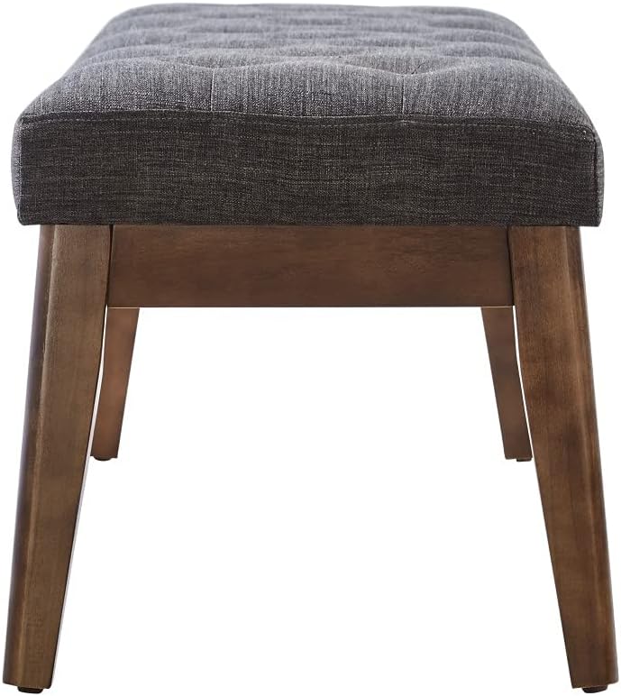 24KF Linen Upholstered Buttons Tufted Entryway Bench with Solid Wood Leg,Bed Bench Ottoman with Padded Seat,5034-Dark Gray