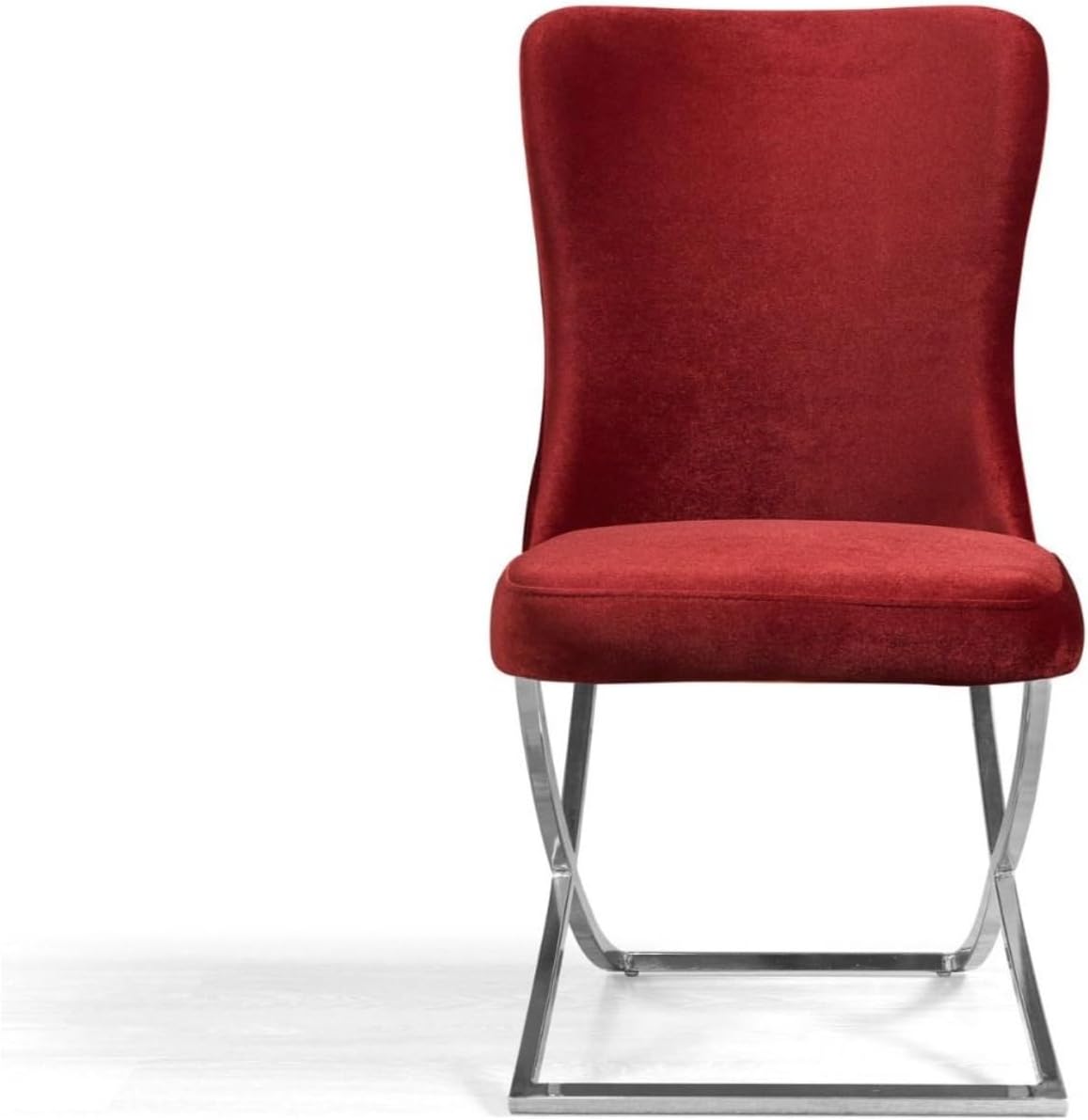 Ottomanson Royal Dining Chairs Set of 2 – Upholstered Tufted Microfiber, Assembled, Silver Metal Legs, Beech Wood Frame, 350 lb Capacity, Burgundy