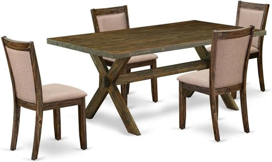 East West Furniture X777MZ716-5 5 Piece Kitchen Table Set for 4 Includes a Rectangle Dining Room Table with X-Legs and 4 Dark Khaki Linen Fabric Upholstered Chairs, 40x72 Inch, Multi-Color