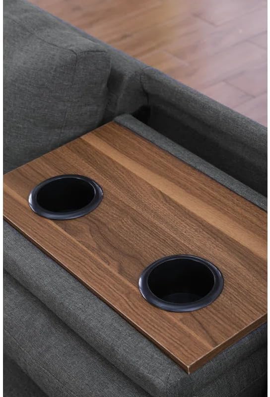 Ball & Cast 98" L Shaped Modular Sectional Couch for Living Room,4 Seat Linen Upholstered Sectional Sofa Set 2 PCS with Chaise,Coffee Table,Cup Holder,Pillows & Nailhead Trim for Home,Office,Dark Gray