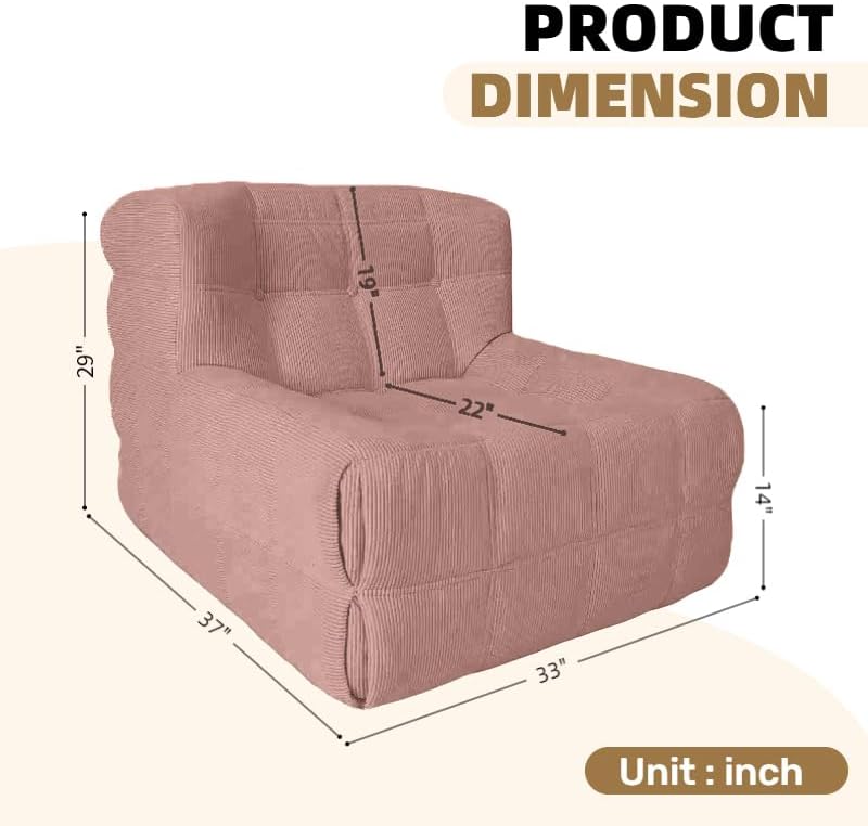 Bean Bag Chair - Memory Foam Bean Bag Chair for Adults, Comfy High-Resilience Single Sofa, Small Space Floor Chair, Chaise Lounge for Living Room, Bedroom (Pink, Square)