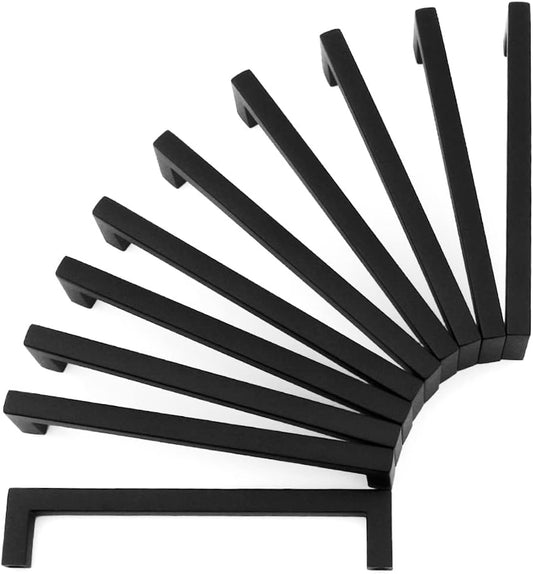 KOOFIZO Solid Square Bar Cabinet Handle - Black Furniture Pull, 5 Inch/128mm Screwhole Distance, 10-Pack for Kitchen Cupboard Door, Bedroom Dresser Drawer, Bathroom Wardrobe Hardware