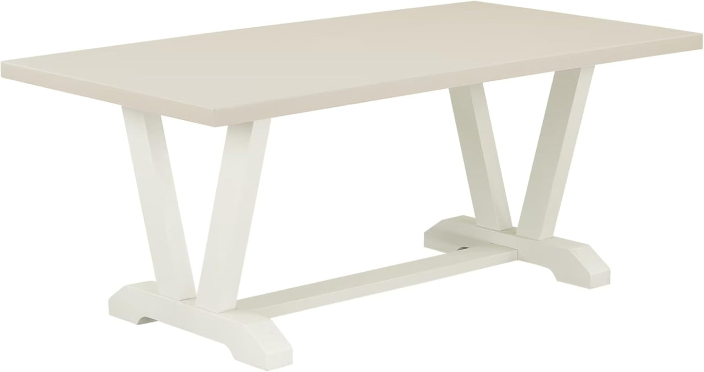 East West Furniture V027AB264-6 6 Piece Dining Set Contains a Rectangle Dining Room Table with V-Legs and 4 White Faux Leather Parson Chairs with a Bench, 40x72 Inch, Multi-Color