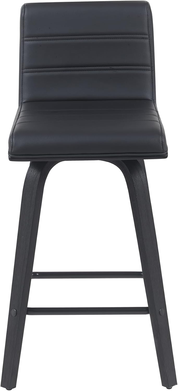 Vienna Modern Counter Height Swivel Bar Stool with Black Faux Leather Seat and Black Brushed Wood Frame Set of 3