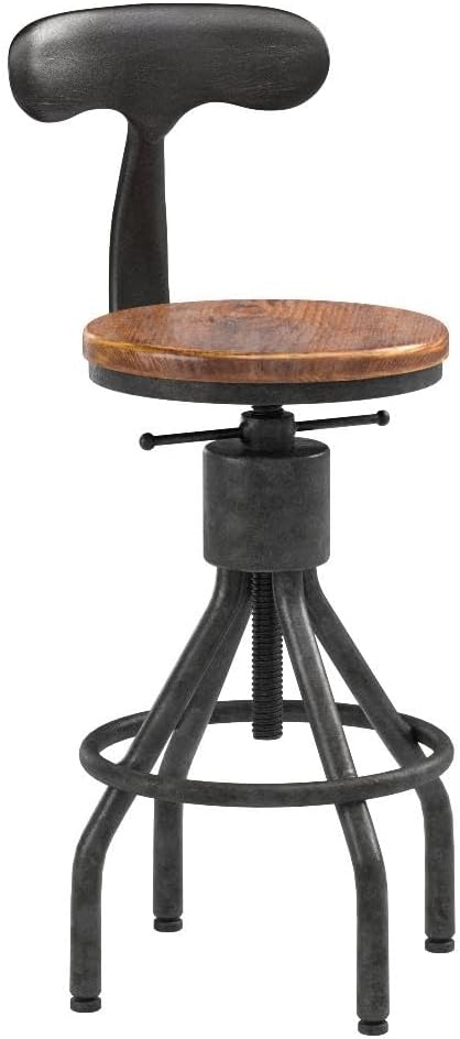 Diwhy Industrial Vintage Bar Stool, Kitchen Counter Height Adjustable Pipe Chair, Cast Iron Stool, Swivel Bar Stool with Backrest, Silver, Fully Welded Set of 2 Brown Wood Seat