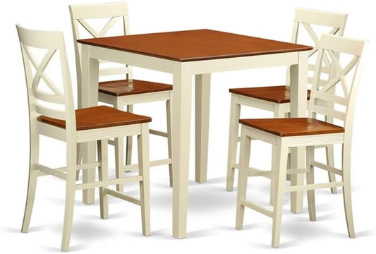 East West Furniture VNQU5-WHI-W 5 Piece Kitchen Counter Set Includes a Square Dining Room Table and 4 Dining Chairs, 36x36 Inch, Buttermilk & Cherry