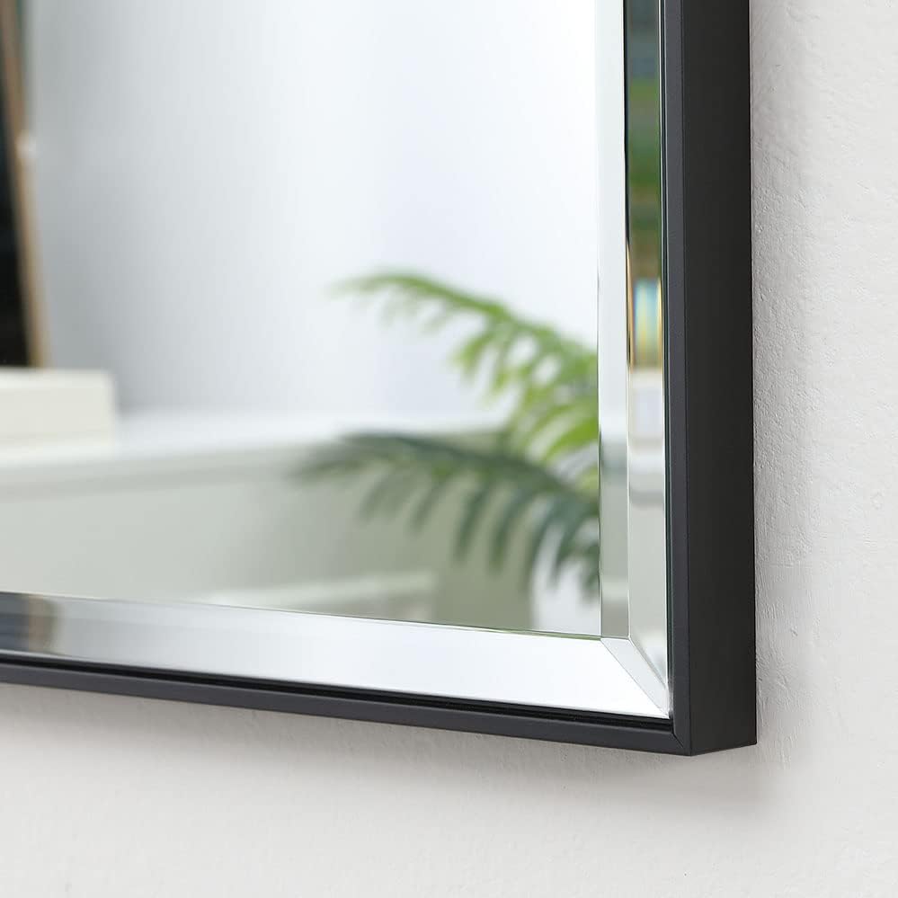 30x48 Inch Black Mirror with Beveled Trim, Aluminum Frame Bathroom Vanity Mirror, Copper-Free Mirror, Rectangle Wall Mounted Mirror, Modern Rectangular Mirror Horizontal or Vertical