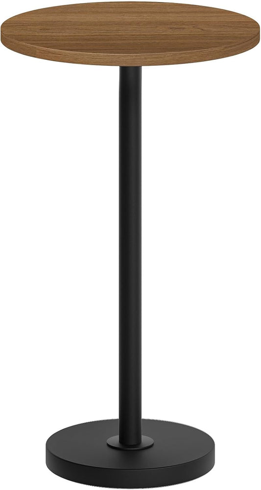 Round Side End Table for Small Spaces, Pedestal Style Martini Drink Side Table in Living Room, Bedroom, Dormitory, Walnut and Black ET30BH