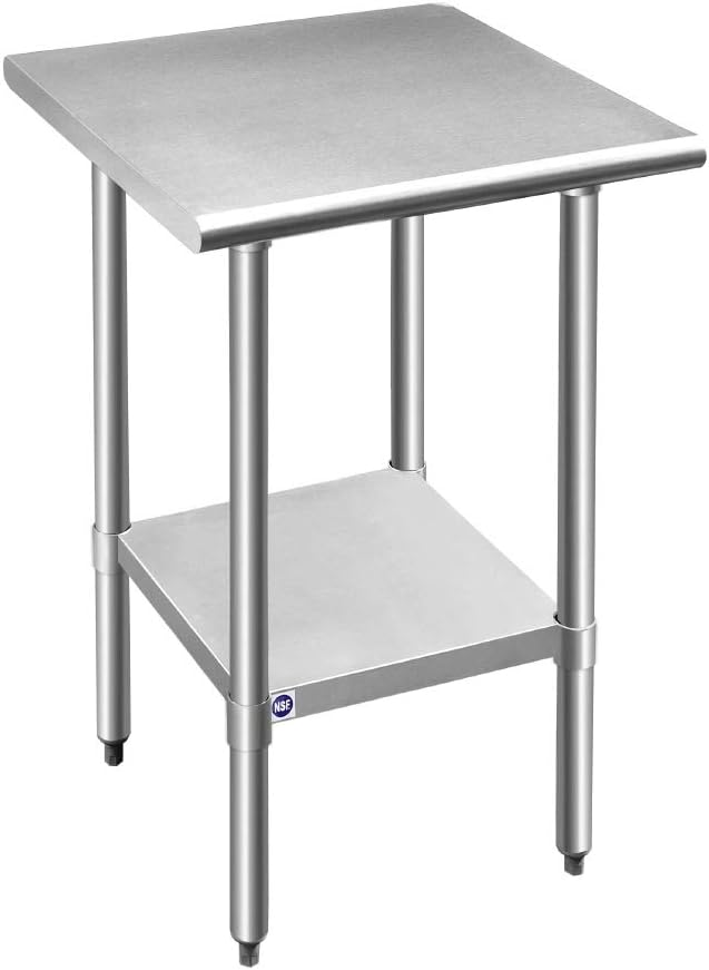 ROCKPOINT Stainless Steel Table for Prep & Work 24x24 Inches, NSF Metal Commercial Kitchen Table with Adjustable Under Shelf and Table Foot for Restaurant, Home and Hotel