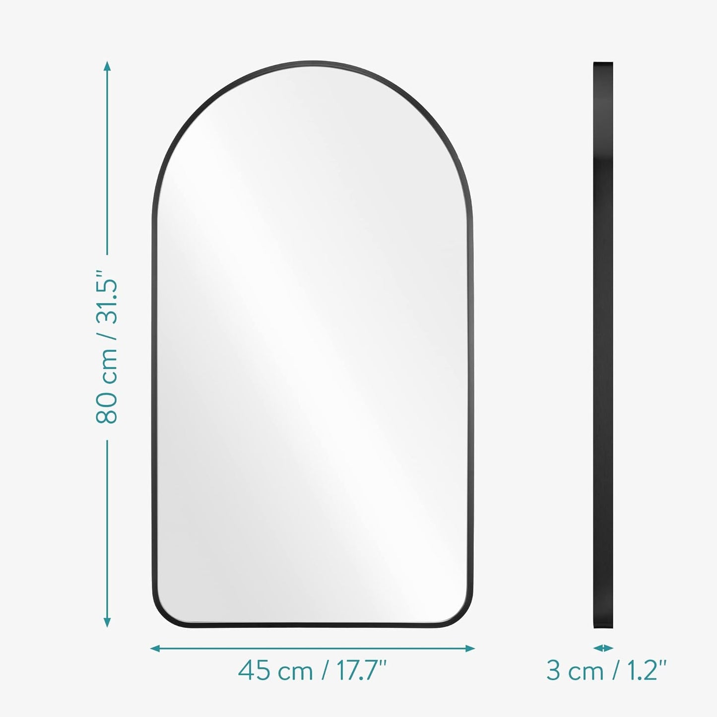 Navaris Arched Wall Mirror - Black Arch Framed Mirror - 17.7"x31.5" Wall-Mounted Mirror with Black Aluminum Alloy Frame for Living Room Bathroom Hall