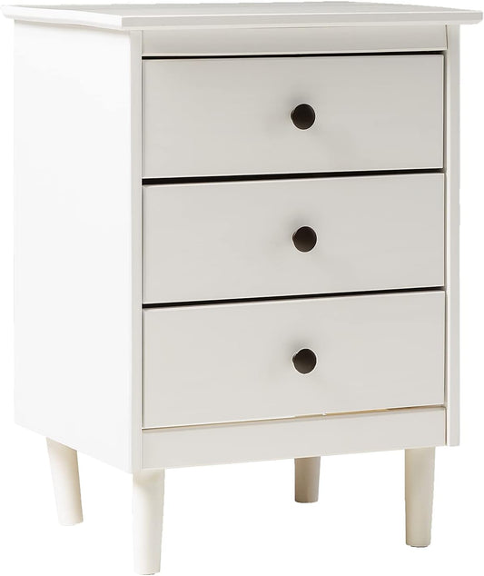 Walker Edison Traditional Wood 3 Drawer Nightstand Side Table Bedroom Storage Drawer and Shelf Bedside End Table, 18 Inch, White