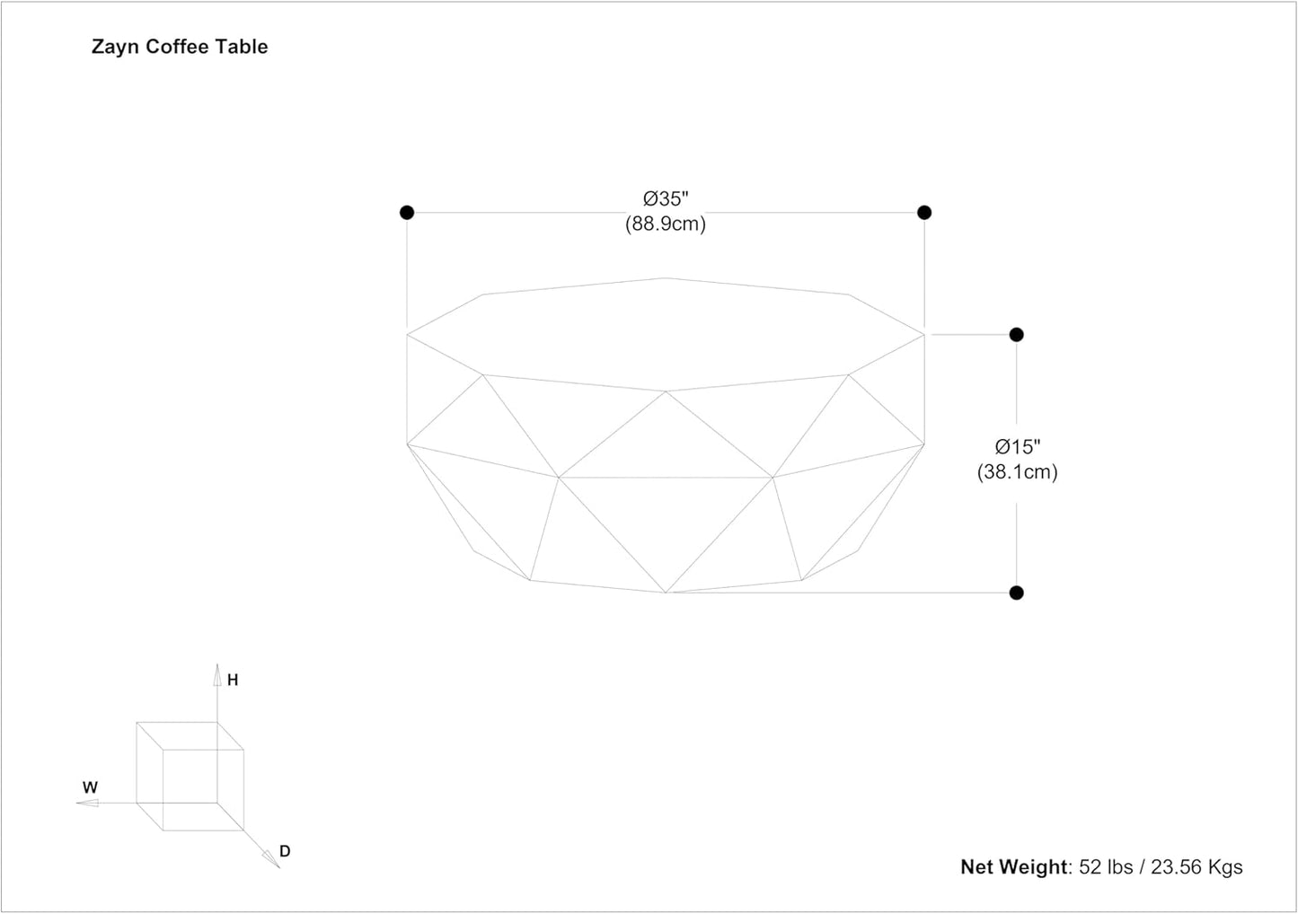 SIMPLIHOME Zayn Coffee Table - 35 inch Wide Solid Acacia Wood Geometric Drum Cocktail Table in Black, Modern Living Room Table with Octogon-Shaped Tabletop and Faceted Design, Assembled