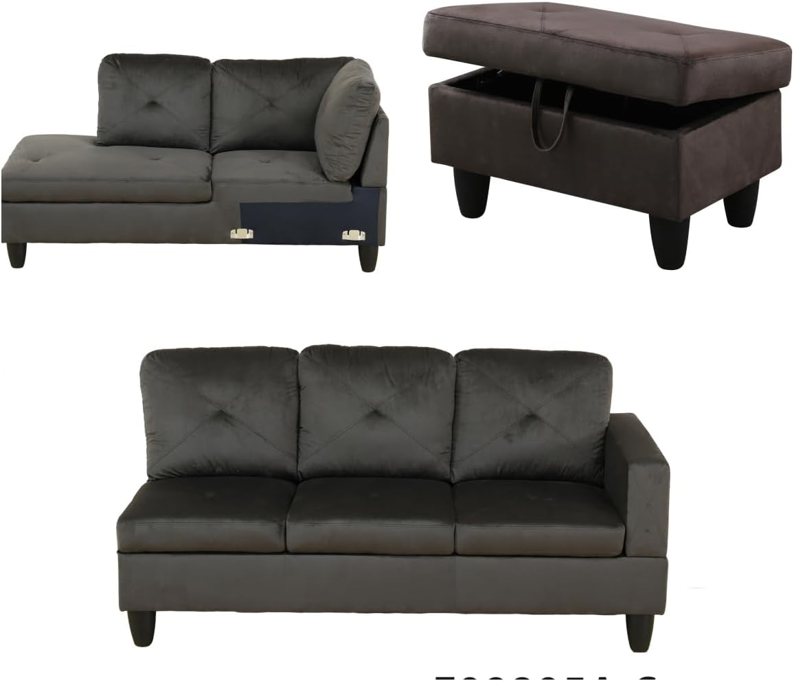 L Shaped Sectional Sofa with Ottoman, Microfiber Right Facing Modern Couches for Living Room, Bedroom, Office,Espresso