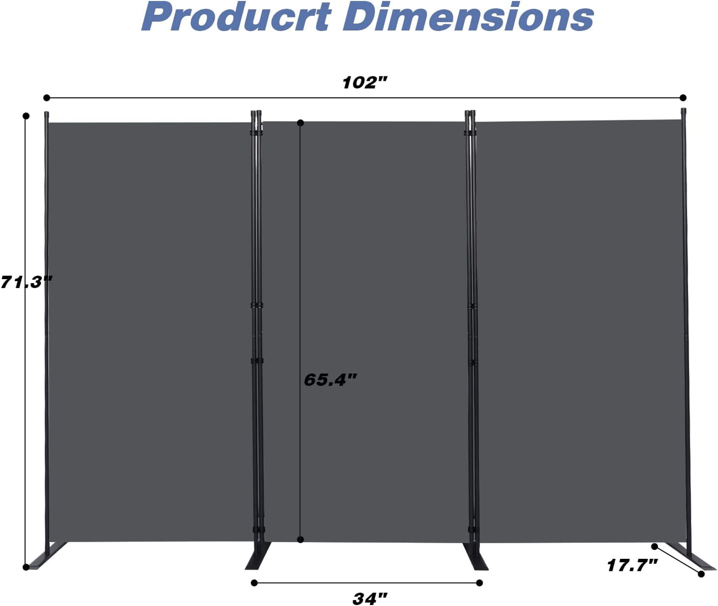Room Divider, 3 Panel Folding Privacy Screens with Wider Support Feet, 6 Ft Portable Room Partition for Room Separator, 102" W X 71" H, Grey