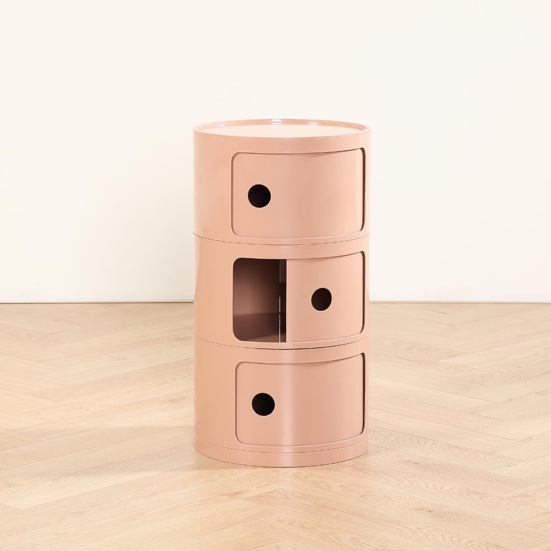 COZYMATIC 3 Tier Round Nightstand with Storage, Modern Style Side Table, Small Cupboard Cabinet with 3 Drawers for Living Room, Bedroom, Bathroom, Narrow Space, Yellow, Pink (Pink)