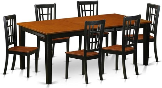 East West Furniture QUNI7-BCH-W 7 Piece Kitchen Table Set Consist of a Rectangle Dining Table with Butterfly Leaf and 6 Dining Room Chairs, 40x78 Inch, Black & Cherry