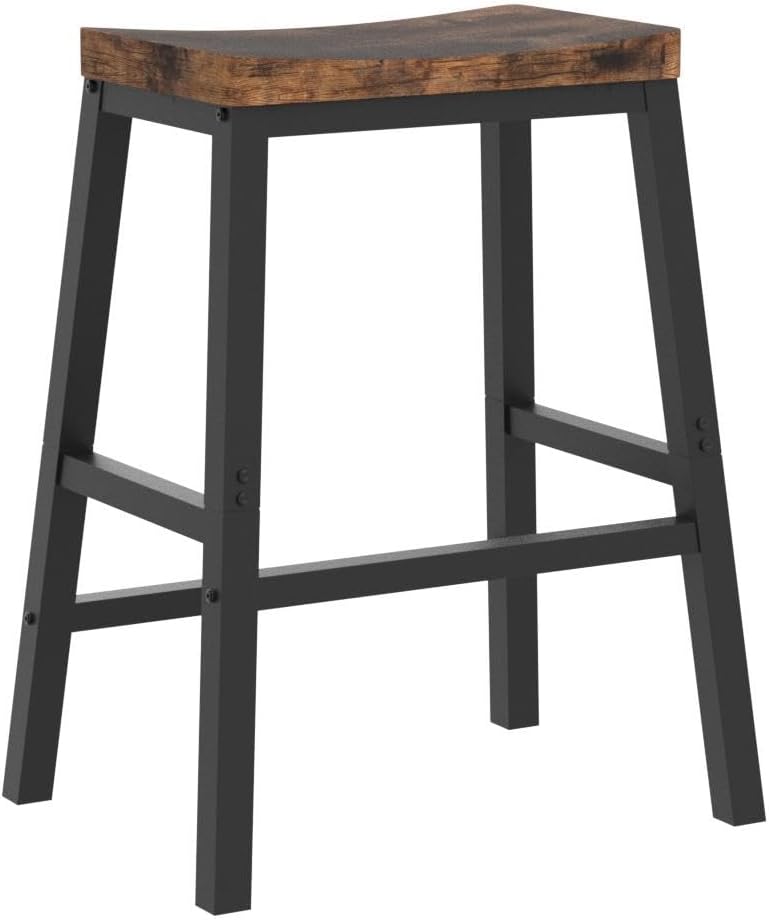 HOOBRO Bar Stools, Set of 2 Bar Chairs, 23.6 Inch Saddle Stools, Kitchen Counter Seat with Footrests, Industrial Barstools for Dining Room, Kitchen, Counter, Rustic Brown and Black BF02MD01