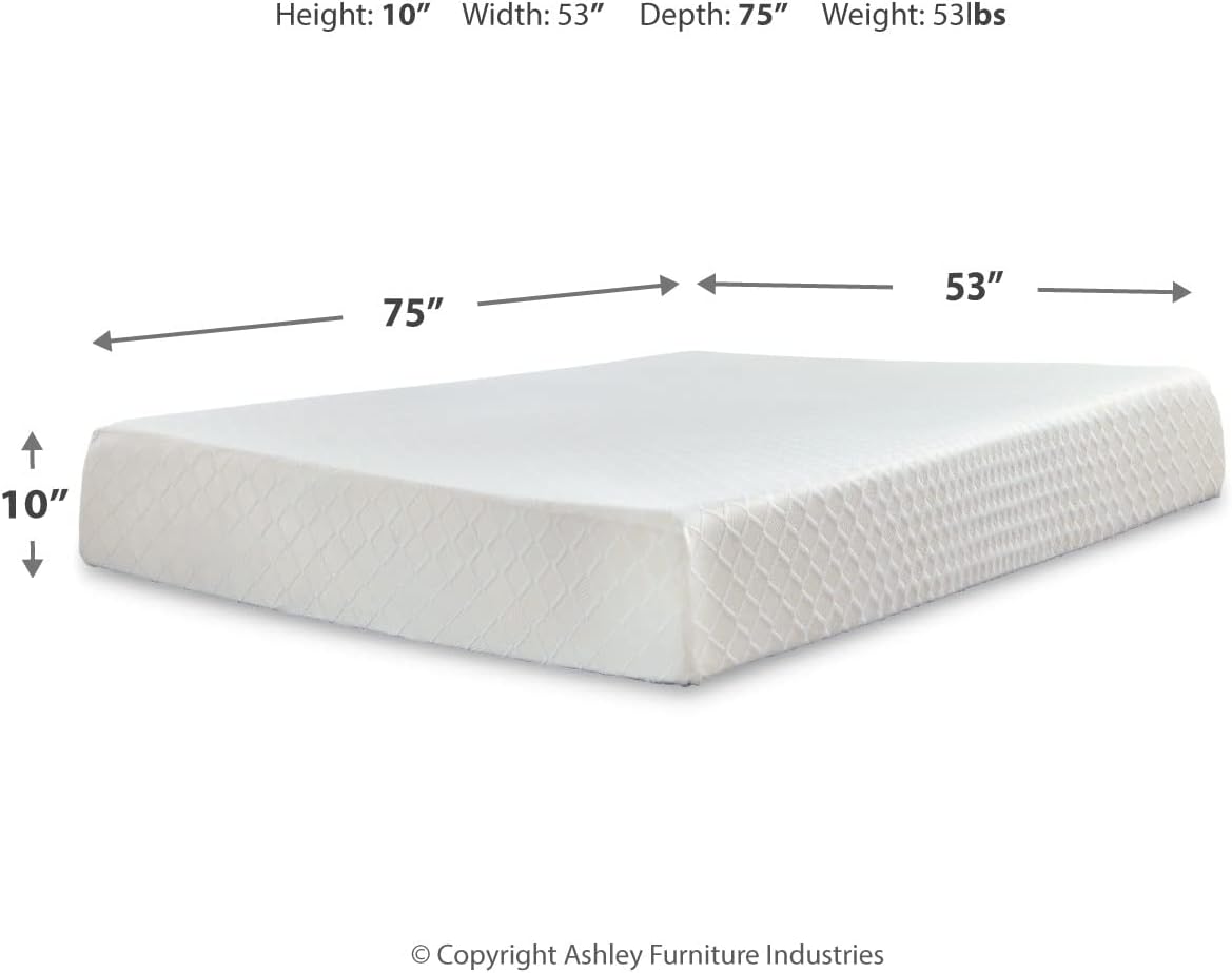 Signature Design by Ashley Full Size Chime 10 Inch Medium Firm Memory Foam Mattresswith Green Tea & Charcoal Gel for Pressure Relief, Fiberglass Free, Mattress In A Box