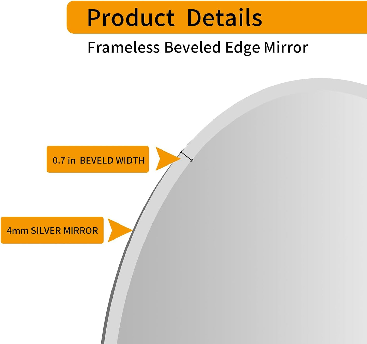 KOHROS Frameless Oval Mirror 20" x 28" Bathroom Wall Mirror w/Polished Beveled Edge, Anti-Rust, Tempered Glass (Silver)