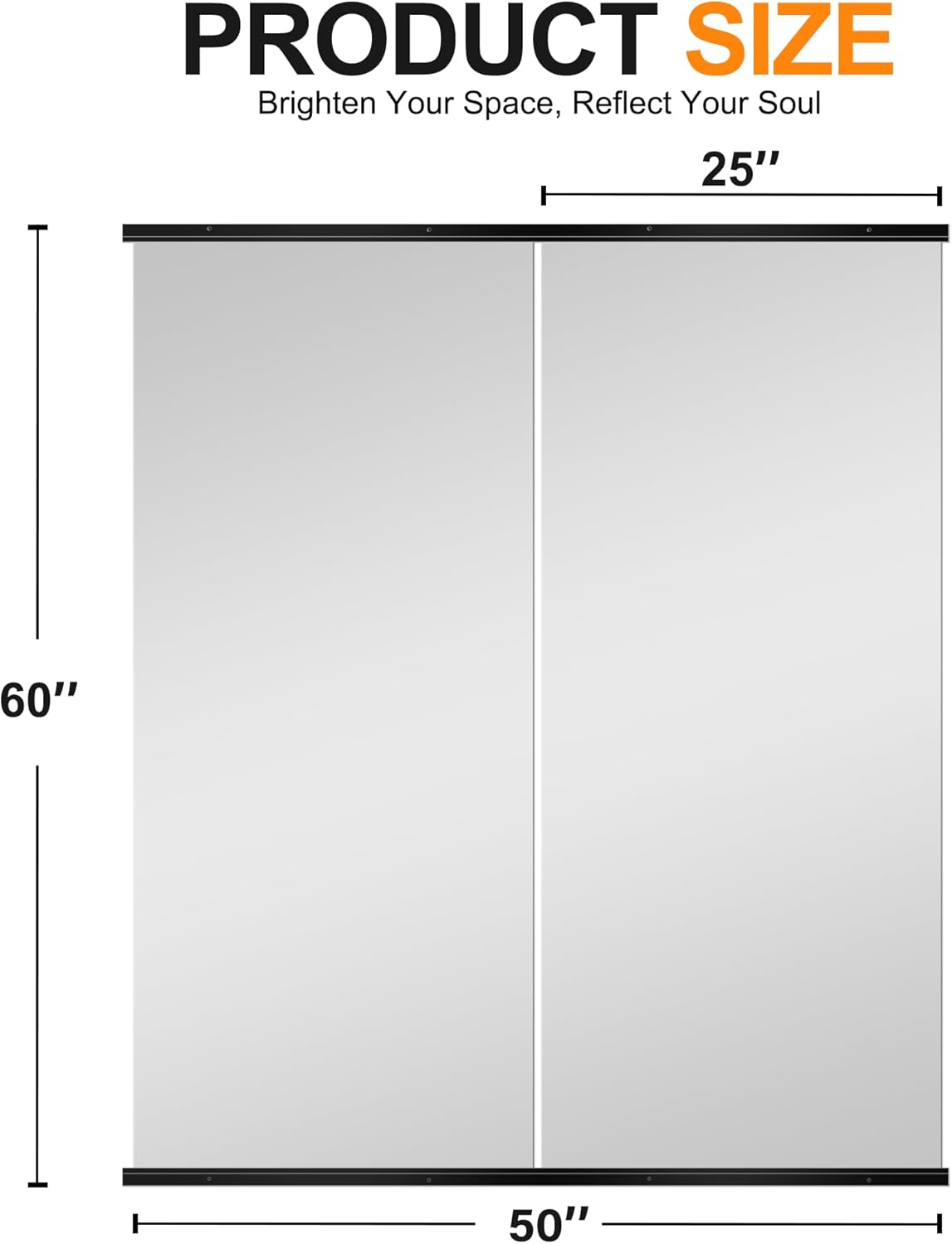 Delma Large Full Body Mirror for Yoga, Frameless Wall-Mounted Glass Panel (60"x25"-Black) 2PCS for Home, Garage, Bedroom & Bathroom