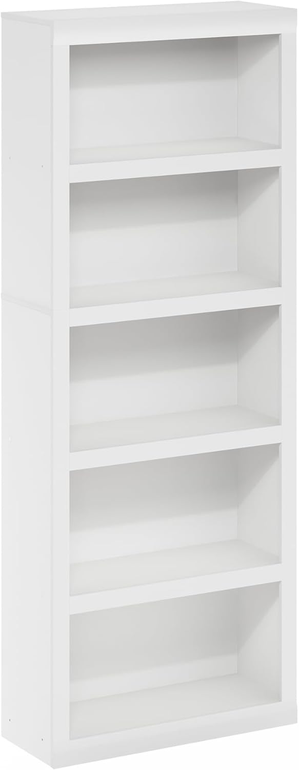 Furinno Rail 5-Tier Open Shelf Bookcase with Classic Style Edges, White