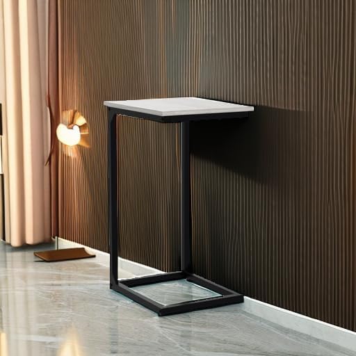 AMHANCIBLE C Shaped End Table Set of 2, Couch Tables That Slide Under, TV Tray Snack Table for Sofa, Small Side Table for Couch, Small Space, Living Room, Greige HET02CGY