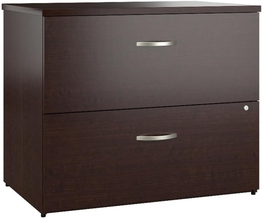Bush Business Furniture Office in an Hour 2 Drawer Lateral File Cabinet in Mocha Cherry | Locking Storage for Letter, Legal, and A4-size Documents