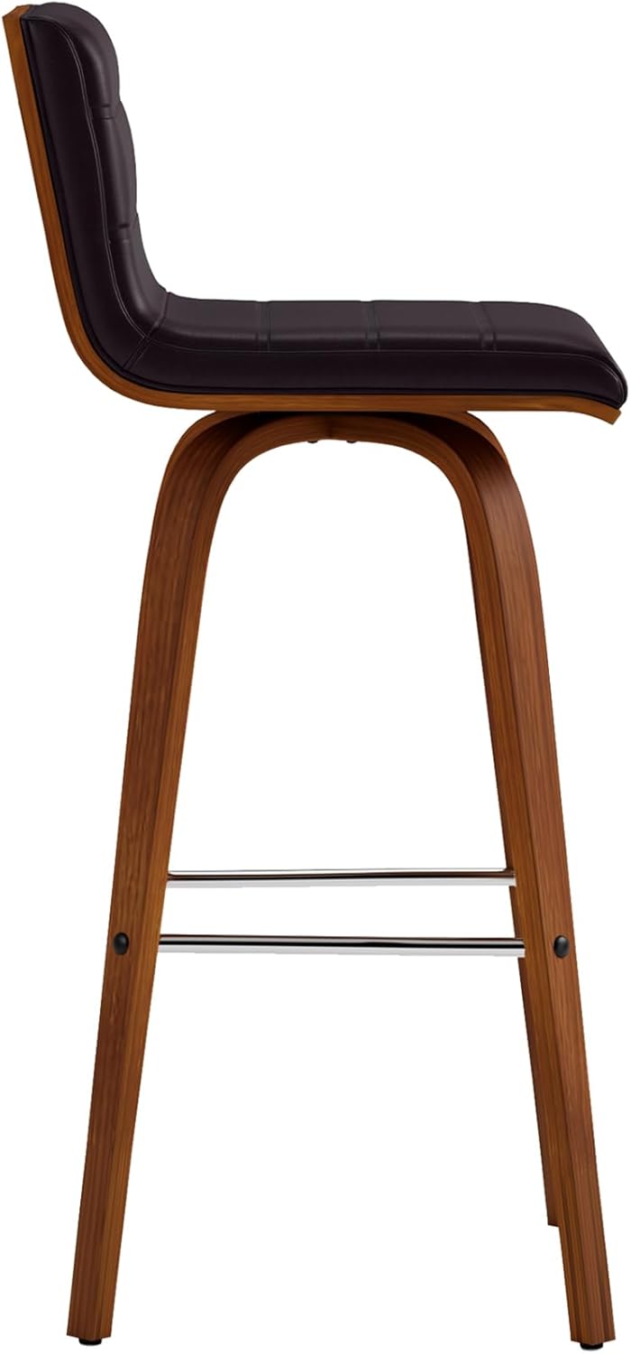 Vienna 30" Swivel Bar Stool in Walnut Wood Finish with Brown Faux Leather - Set of 3