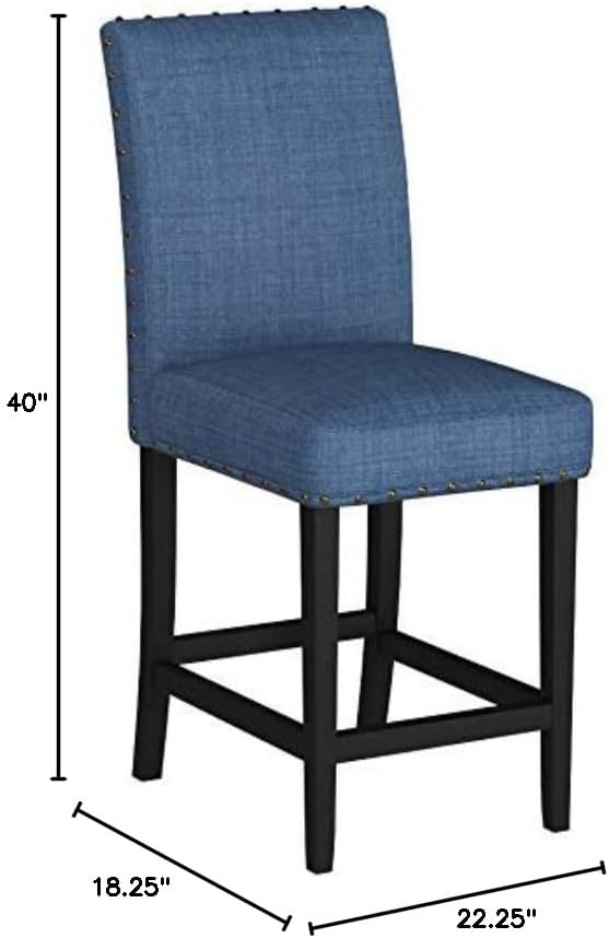 Biony Blue Fabric Counter Height Stools with Nailhead Trim, Set of 2