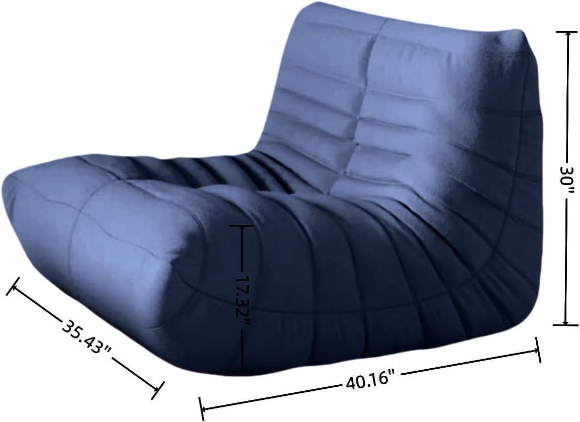 Bean Bag Chair - Memory Foam Bean Bag Chair for Adults, Comfy High-Resilience Single Sofa, Small Space Floor Chair, Chaise Lounge for Living Room, Bedroom (Dark Blue, Wrinkles)