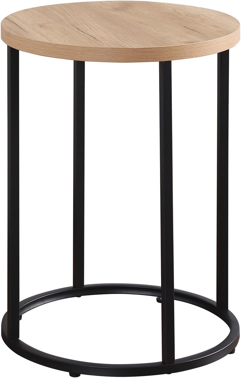 CENSI 16-Inch Natural Oak Round Accent End Table Side Table for Living Room, Mid-Century Modern Nightstand for Bedroom, Plant Stand, Wood and Metal