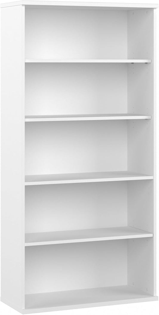 Bush Business Furniture Studio C Tall 5 Shelf Bookcase in White, Large Bookshelf for Home or Professional Office