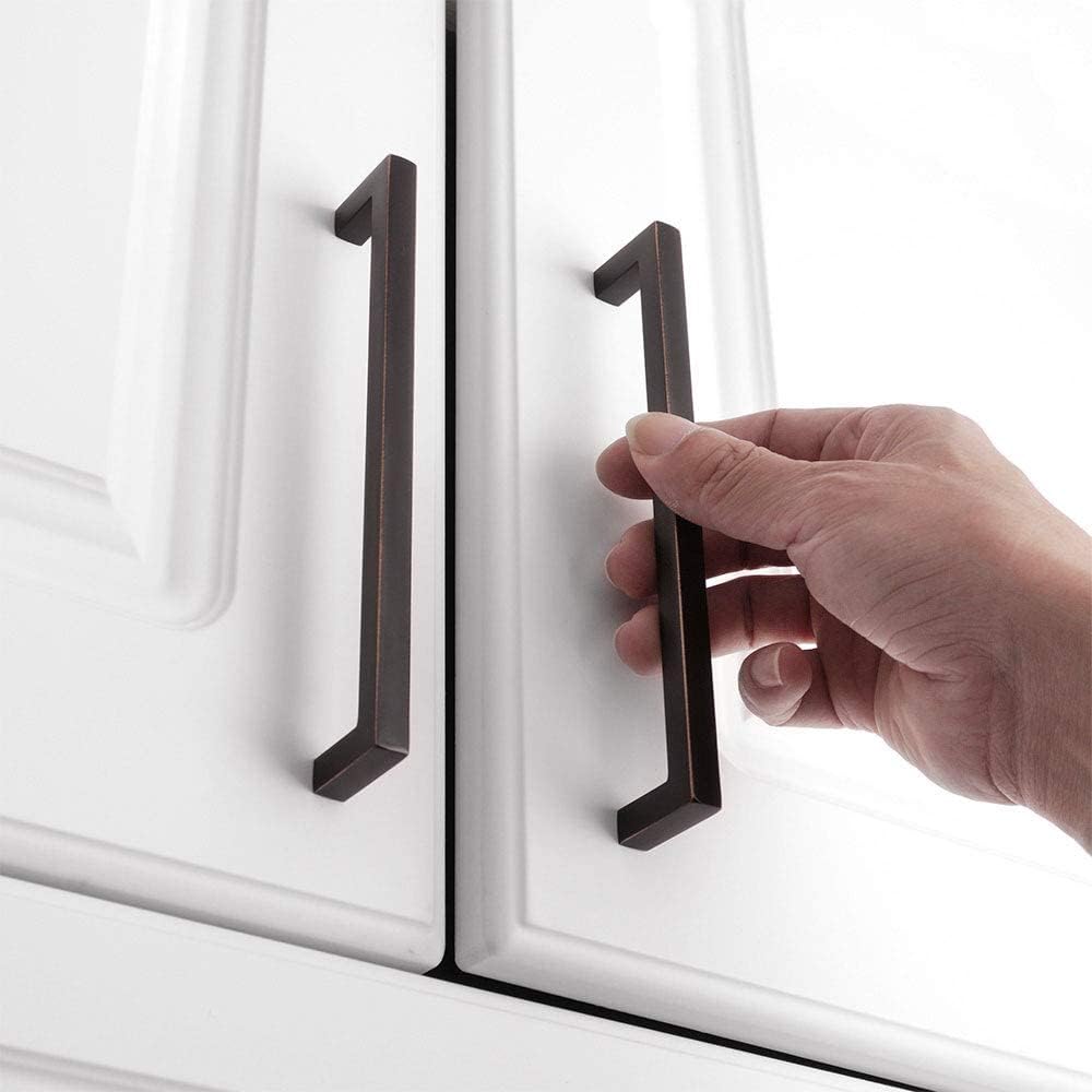 KOOFIZO Solid Square Bar Cabinet Handle - Oil Rubbed Bronze Furniture Pull, 6.3 Inch/160mm Screwhole Distance, 10-Pack for Kitchen Cupboard Door, Bedroom Dresser Drawer, Bathroom Wardrobe Hardware