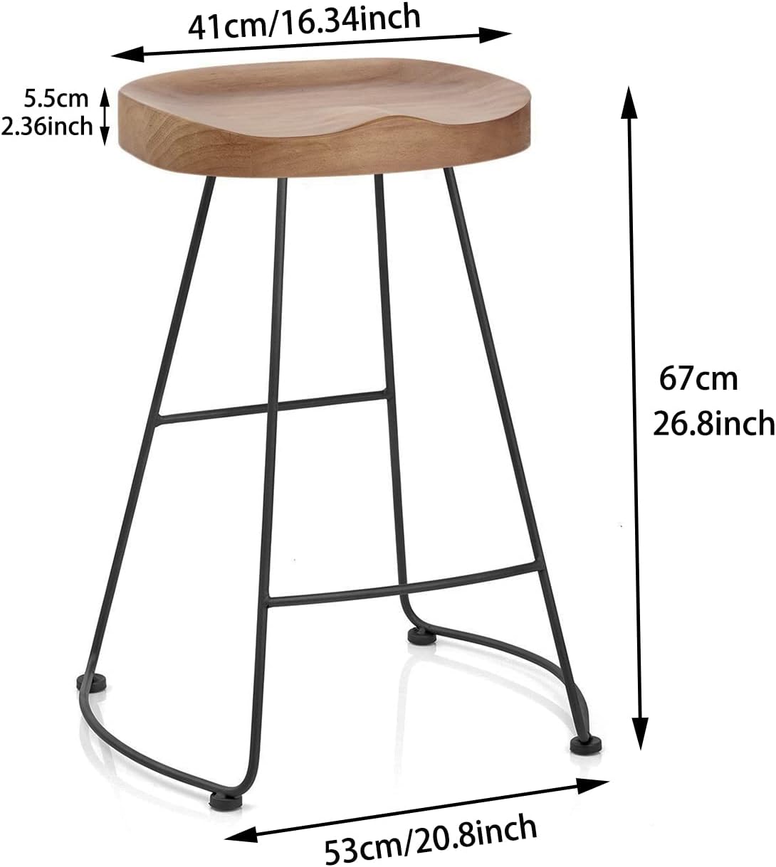 Set of 2 American Elegant Retro Country Style Bar Chair, Modern Fashion Simple Bar Stool, Mid Century Dining Wooden Chair High Stool, 26.8 inches（Black）