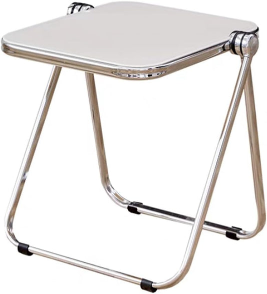 16.2" × 14.1" Acrylic Folding Table, Small Lightweight End Table for Living Room, Bedroom and Small Room, Sturdy Metal Frame with No Assembly Required, Space-Saving Storage Design (White)