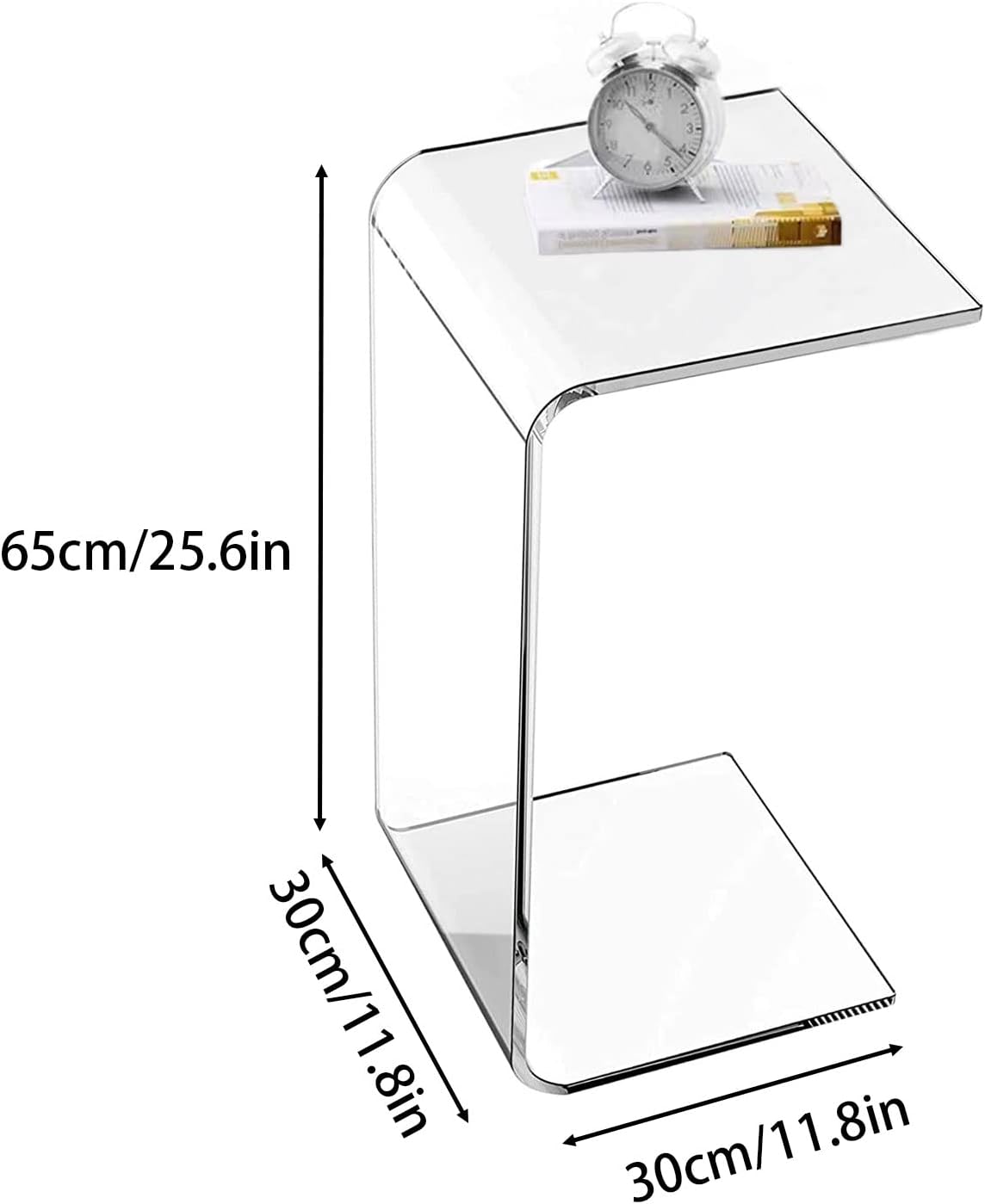 Acrylic End Table, 26 Inch Tall Side Table Acrylic C Shape Modern Clear Side Couch Table Slides Under Couch