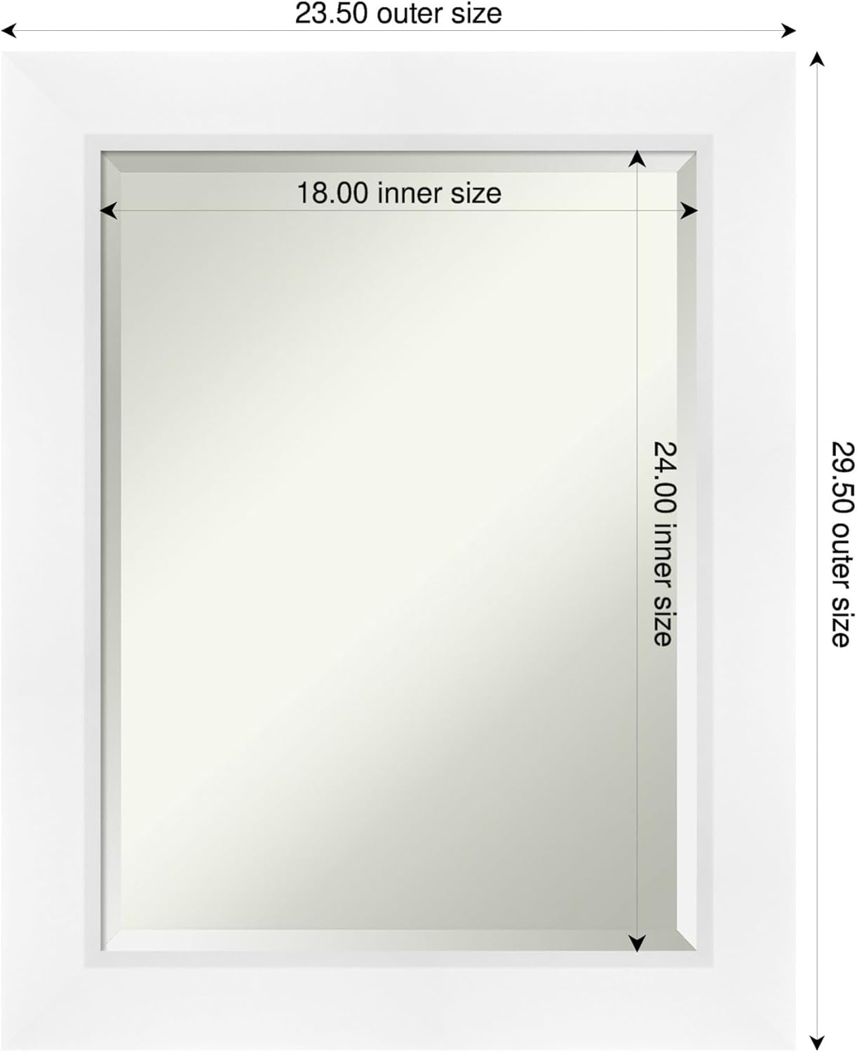 Amanti Art White Bathroom Mirror for Over Sink, 30x24 Sloped White Rectangle Vanity Mirror, Medium Modern Contemporary Frame, Hangs Horizonally and Vertically, Bathroom Wall Decor, Beveled Edge