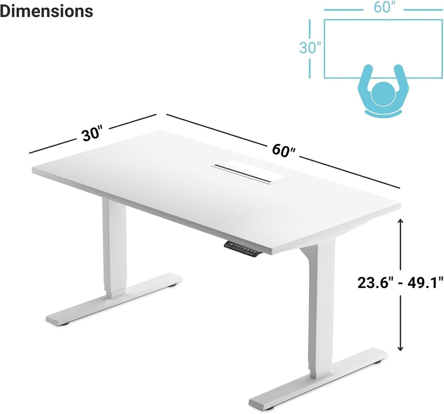 Progressive Desk Stand Up Adjustable Height Electric Standing Desk - 60"x30" Dual Motor, Computer Workstation Table for Home Office - Warm White, White Frame
