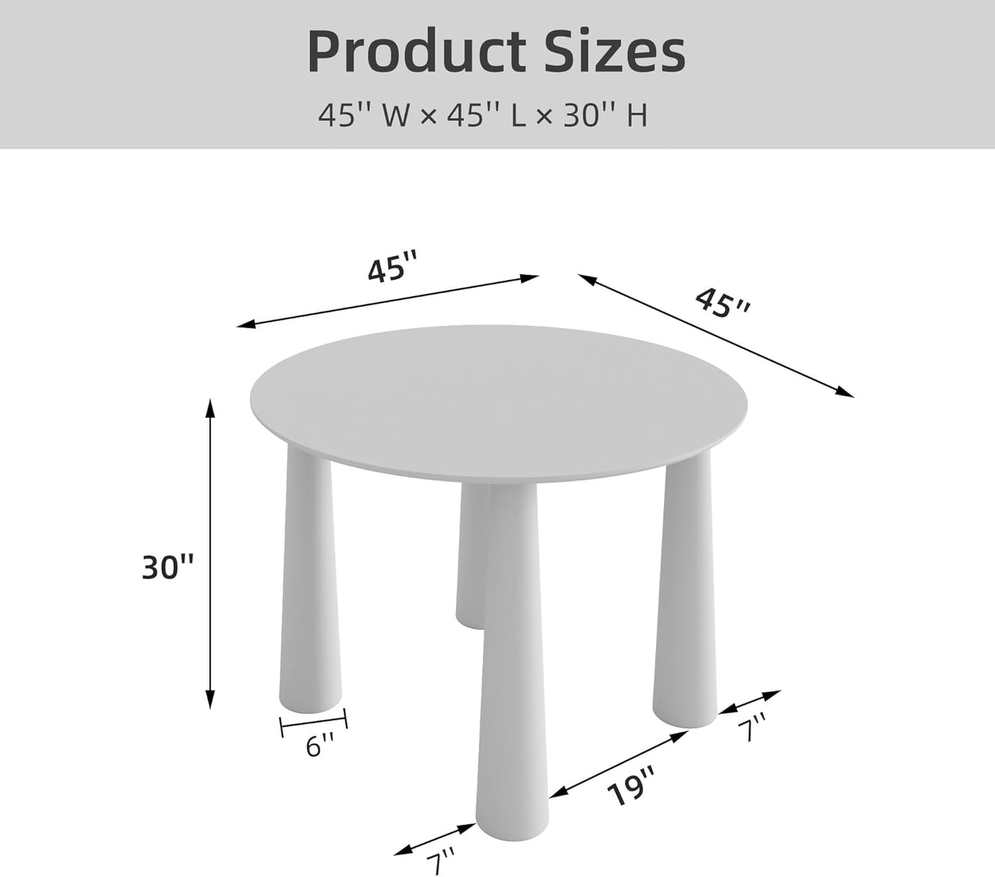 Casaphoria 45" Round Dining Table, Kitchen Table for 4 with Arc-Shaped Edge Top and Cylindrical Legs, Easy Assembly for Living Room, Dining Room, Black