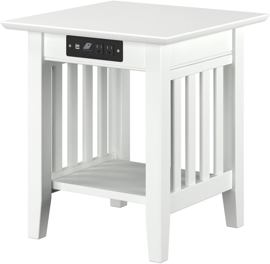AFI, Mission End Table with Charging Station, White