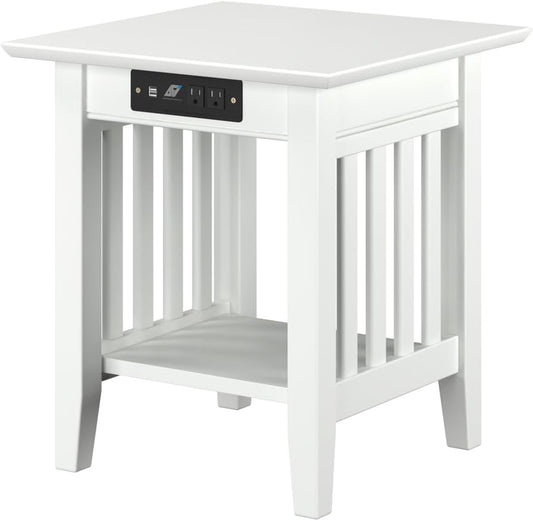 AFI, Mission End Table with Charging Station, White