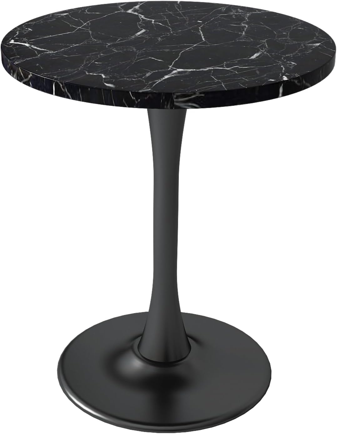 Black Round Table Modern Dining Table Marble Texture Tulip Round Kitchen Table Mid Century Coffee Table for Living Room, 24 inch