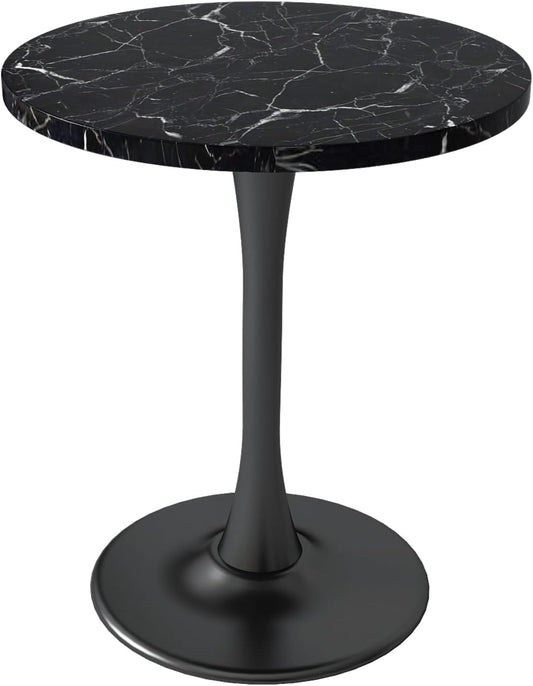 Black Round Table Modern Dining Table Marble Texture Tulip Round Kitchen Table Mid Century Coffee Table for Living Room, 24 inch